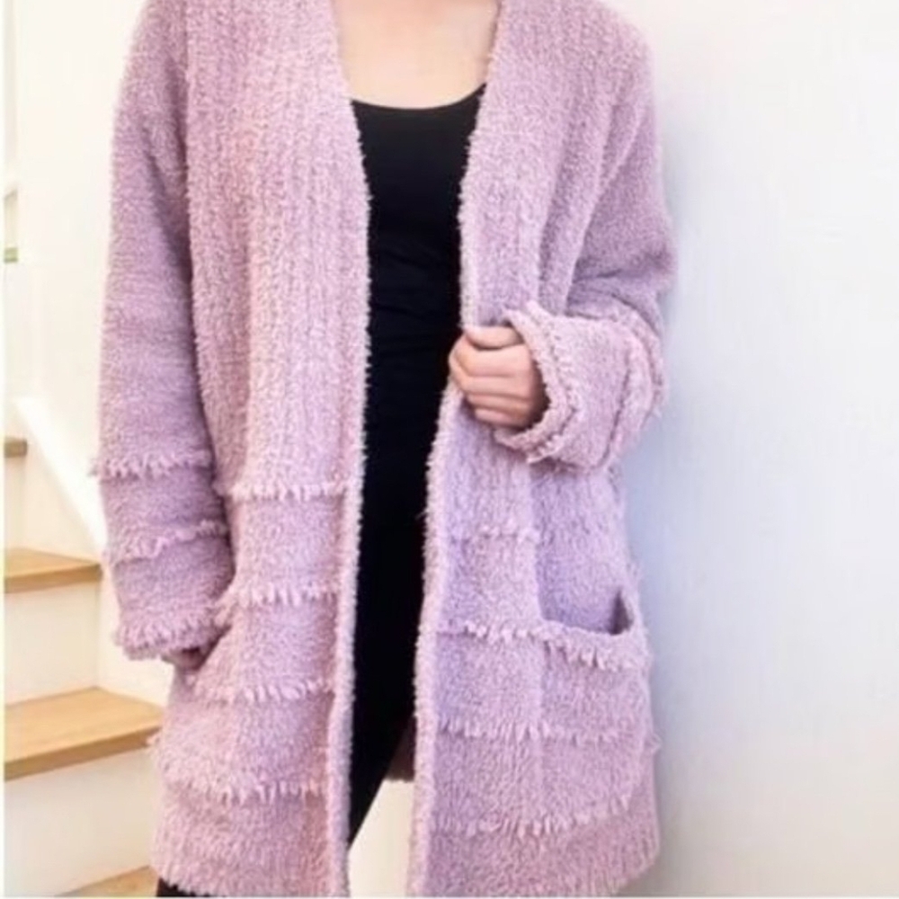 Barefoot Dreams Plush Open-Front Cardigan in Lavender Size S